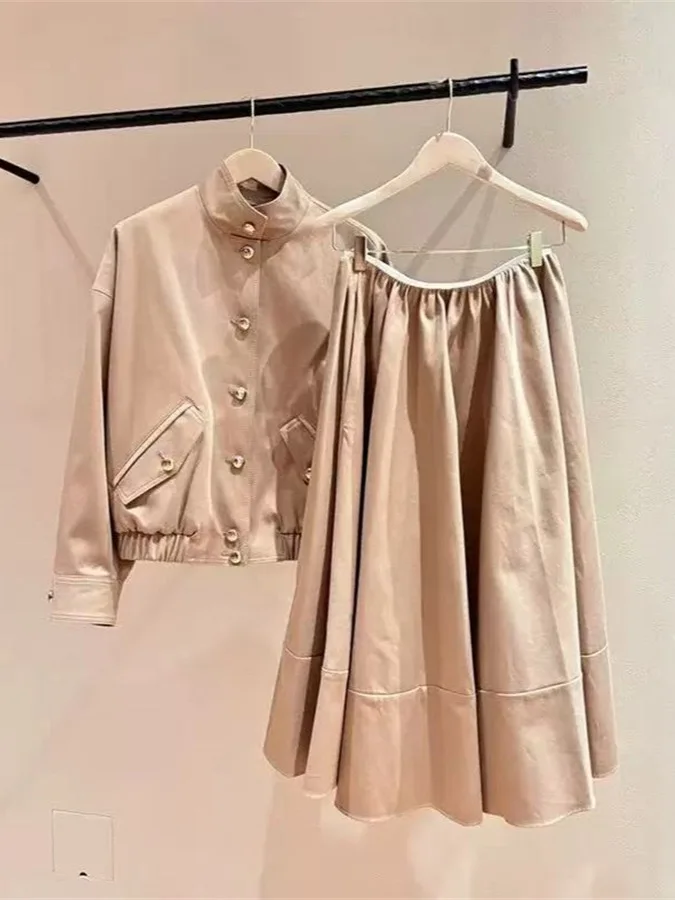 Early Spring Design Loose Fit Pure Color Jacket Skirt Set with Gold Buckle Stand Collar Waist Cinching Casual Style Women's Wear
Early Spring Design Loose Fit Pure Color Jacket Skirt Set with Gold Buckle Stand Collar Waist Cinching Casual Style Women's Wear