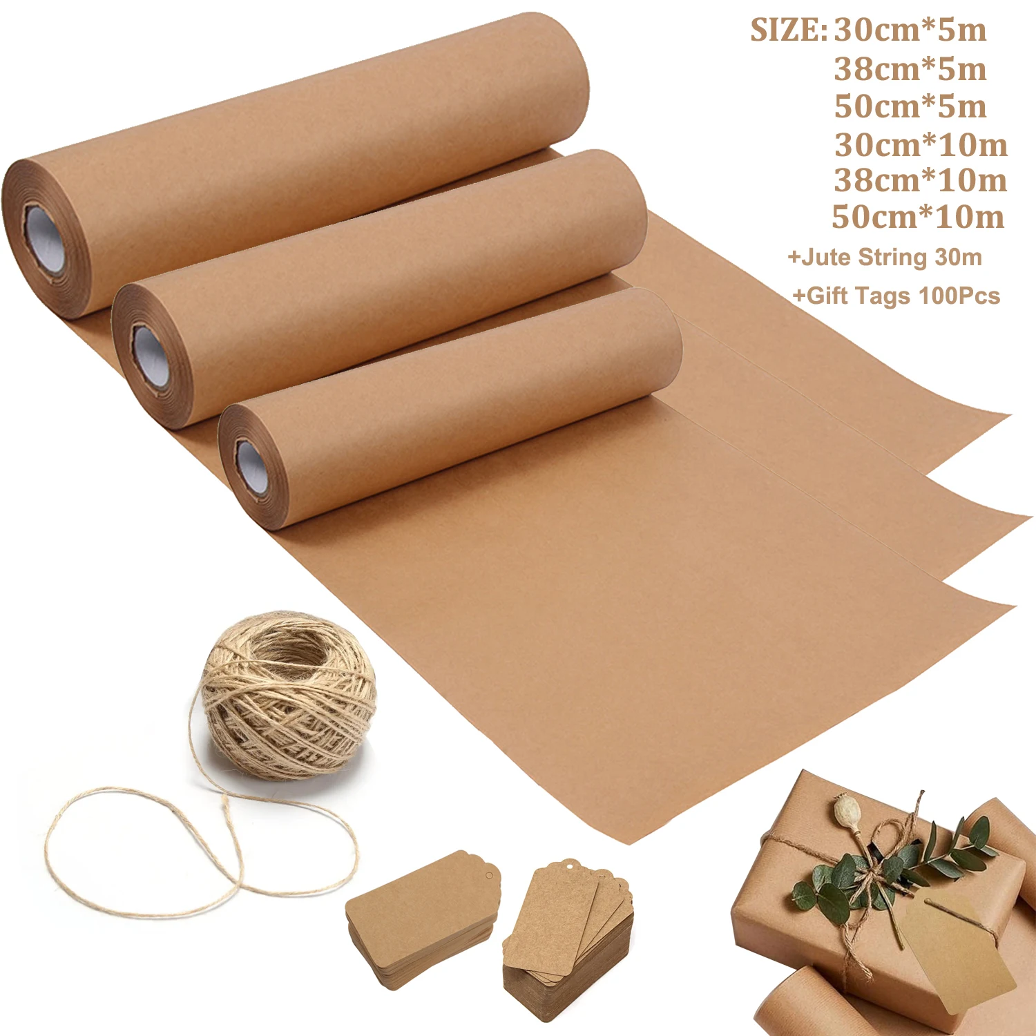 5/10m Brown Kraft Paper Roll For Gift Wrapping Moving Packing Art Craft Gift Wrapping Paper With Jute String And Gift Tags
5/10m Brown Kraft Paper Roll For Gift Wrapping Moving Packing Art Craft Gift Wrapping Paper With Jute String And Gift Tags
