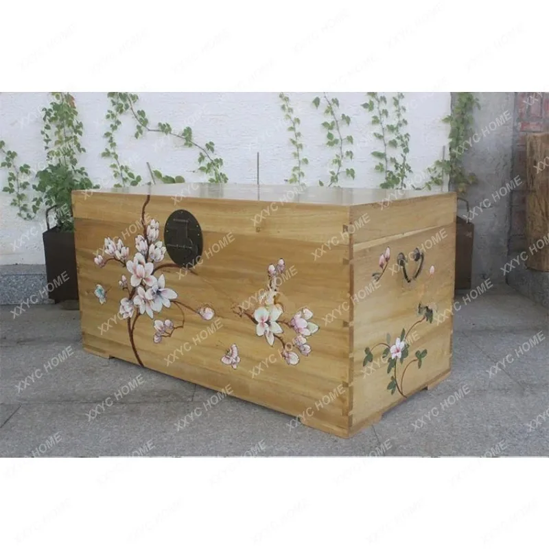 Natural wood color new chinese style painted camphor solid wood storage wedding dowry insect-proof large chest
Natural wood color new chinese style painted camphor solid wood storage wedding dowry insect-proof large chest