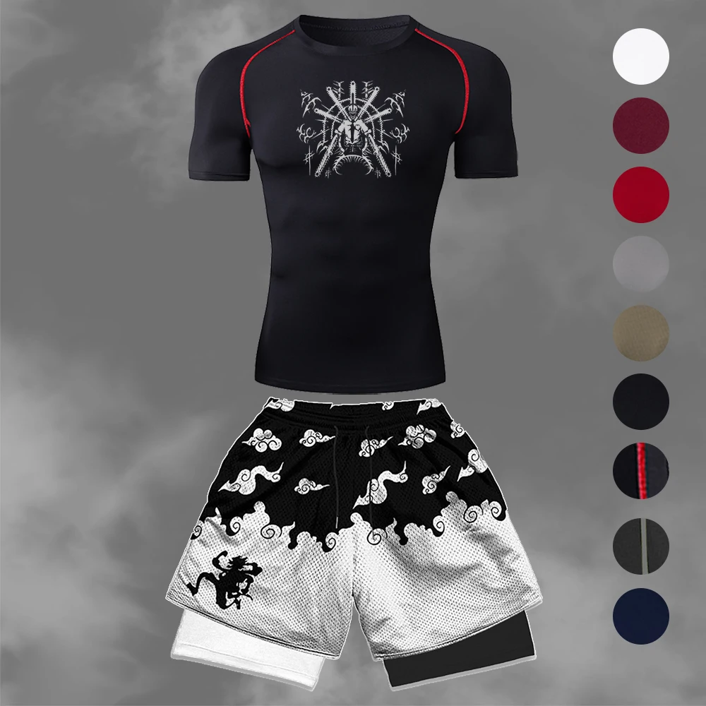 2-Piece Men Compression Gym Suit Quick Dry Short Sleeve Top + Cloud Wave Double Layer Sports Training Shorts Anime Sword Print
2-Piece Men Compression Gym Suit Quick Dry Short Sleeve Top + Cloud Wave Double Layer Sports Training Shorts Anime Sword Print