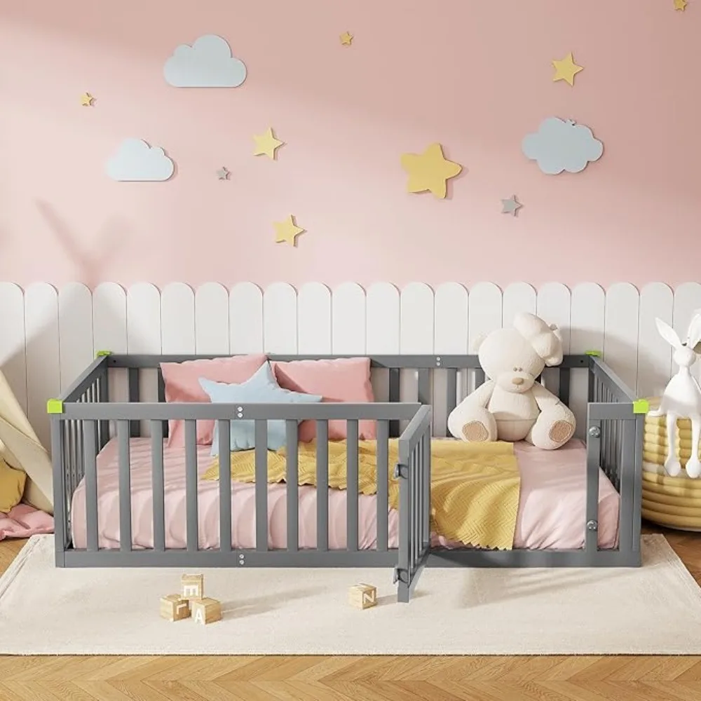 Twin Size Floor Bed Soild Wood,Toddler Bed Frame w/Convertible Door and Safety Fence,FloorBedFrame for Children Bedroom,Toddlers
Twin Size Floor Bed Soild Wood,Toddler Bed Frame w/Convertible Door and Safety Fence,FloorBedFrame for Children Bedroom,Toddlers