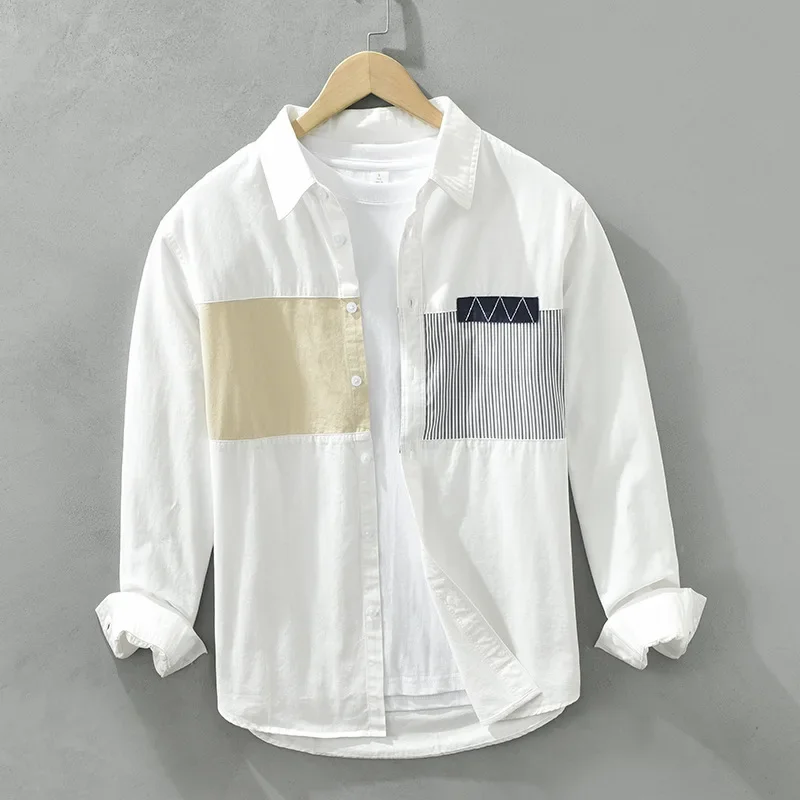 100% Cotton Long Sleeve White Shirt Men Spring Fall Street Casual Fashion Shirts Male Patchwork Design Shirt Versatile Top Youth
100% Cotton Long Sleeve White Shirt Men Spring Fall Street Casual Fashion Shirts Male Patchwork Design Shirt Versatile Top Youth