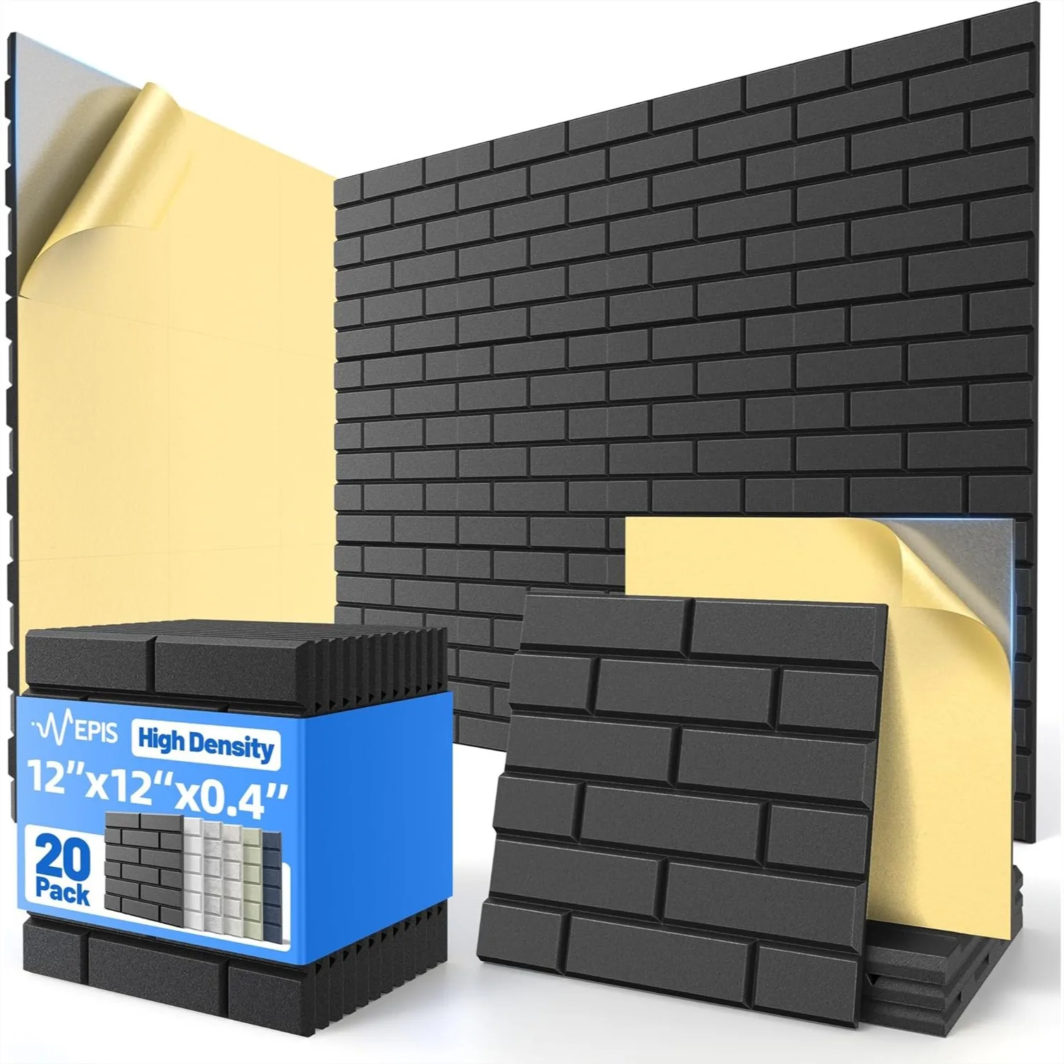 Self Adhesive Acoustic Panels 12x12x0.4 inch Sound Absorbing Foam for Walls, Brick Design for Home Studio Office Decor, 20 Pack
Self Adhesive Acoustic Panels 12x12x0.4 inch Sound Absorbing Foam for Walls, Brick Design for Home Studio Office Decor, 20 Pack