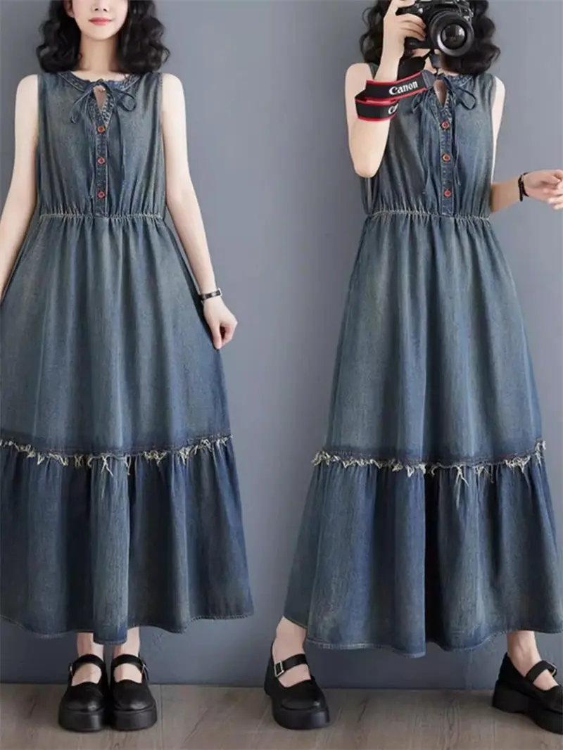 Design Fur Edge Patchwork Denim Dress 2024 Korean Retro Sleeveless Lace Up Hollow Out Half Open Collar Long Dress For Women K596
Design Fur Edge Patchwork Denim Dress 2024 Korean Retro Sleeveless Lace Up Hollow Out Half Open Collar Long Dress For Women K596