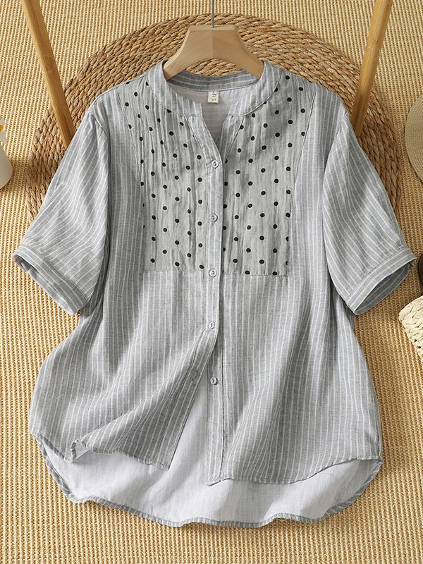 Casual Stripe Patchwork Cotton Shirt Women's Loose Fit Summer Slimming Stand Collar Top Versatile Comfortable Breathable
Casual Stripe Patchwork Cotton Shirt Women's Loose Fit Summer Slimming Stand Collar Top Versatile Comfortable Breathable
