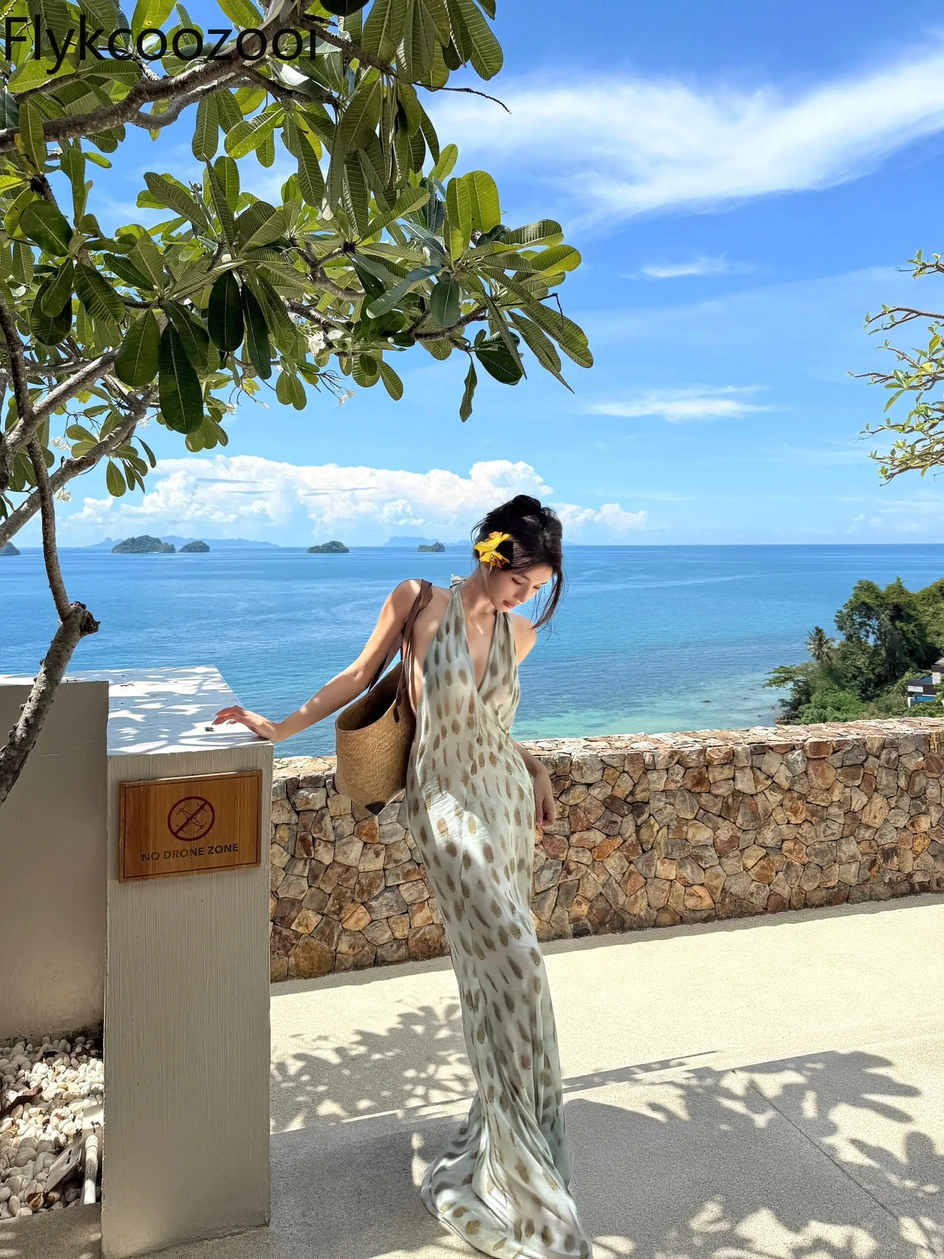 French Printed Hanging Neck Backless Floor-length Dress Women Sexy V-neck Sheath Wrap Long Dress Summer Spicy Beach Holiday Wear
French Printed Hanging Neck Backless Floor-length Dress Women Sexy V-neck Sheath Wrap Long Dress Summer Spicy Beach Holiday Wear