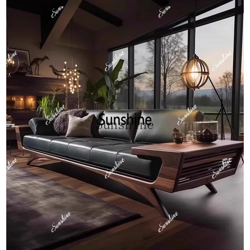 New Chinese walnut living room sofa high-end solid wood leather straight row leather artX
New Chinese walnut living room sofa high-end solid wood leather straight row leather artX