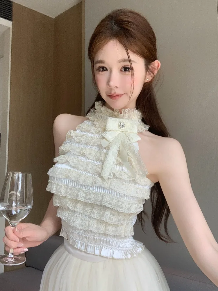 Sweet Lace Trim Knot Necklace Short Sleeveless Diamond Embellished Vest Korean Style Standard Fit Breathable Summer...
Sweet Lace Trim Knot Necklace Short Sleeveless Diamond Embellished Vest Korean Style Standard Fit Breathable Summer...