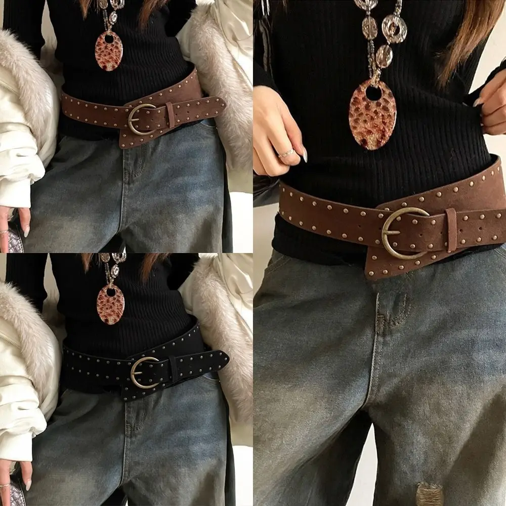 Pin Buckle Suede Leather Belt Maillard Luxury Design Women Waist Belt Versatile Rivet Retro Wide Waistband Waist Decoration
Pin Buckle Suede Leather Belt Maillard Luxury Design Women Waist Belt Versatile Rivet Retro Wide Waistband Waist Decoration