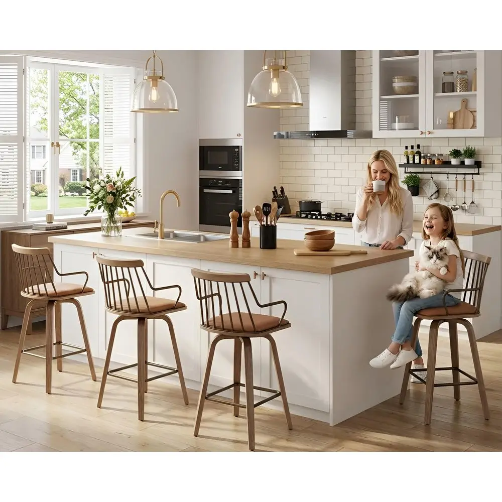 Swivel Counter Height Bar Stools Set of 4, Brown Faux Leather Barstools with Back amp Arm 26 Modern Counter Stools with Bentwoo
Swivel Counter Height Bar Stools Set of 4, Brown Faux Leather Barstools with Back amp Arm 26 Modern Counter Stools with Bentwoo