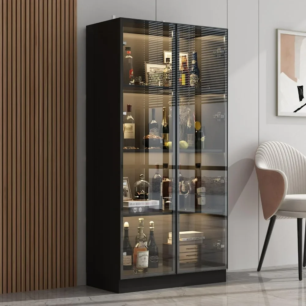 Display Cabinet, Bookcase Bookshelf with 4-Tier Shelves, 2 Glass Doors and LED Lights, Wooden Display Storage Cabinet for Home
Display Cabinet, Bookcase Bookshelf with 4-Tier Shelves, 2 Glass Doors and LED Lights, Wooden Display Storage Cabinet for Home
