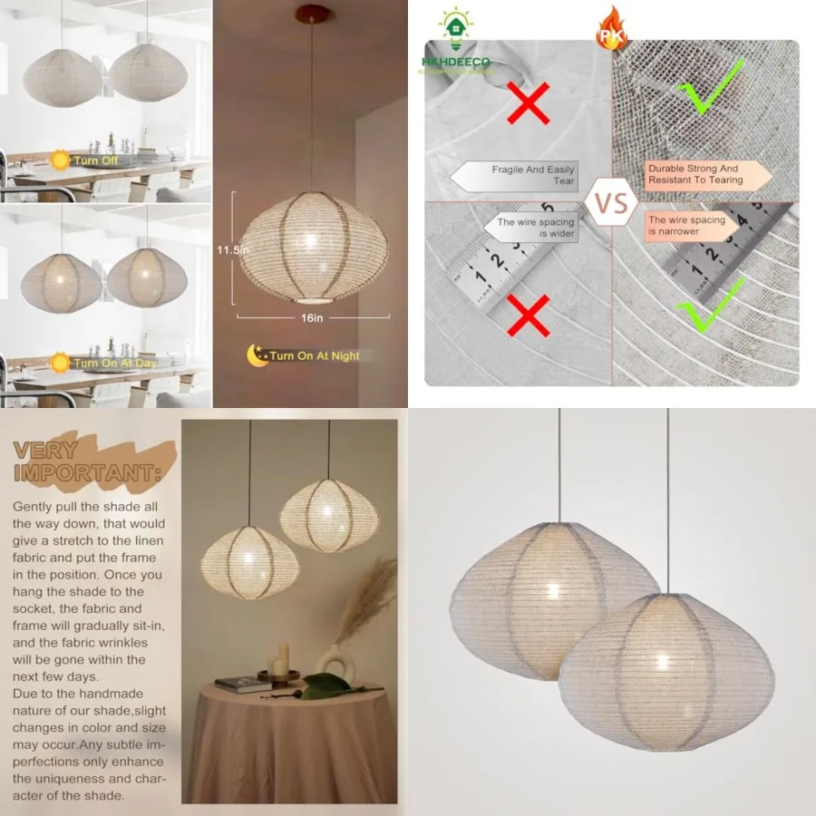 2PCS 16" Linen Pendant Light Shades Handmade Fabric Lantern Covers, Japandi and Rustic Style Lighting for Small Apartments, Ent
2PCS 16" Linen Pendant Light Shades Handmade Fabric Lantern Covers, Japandi and Rustic Style Lighting for Small Apartments, Ent