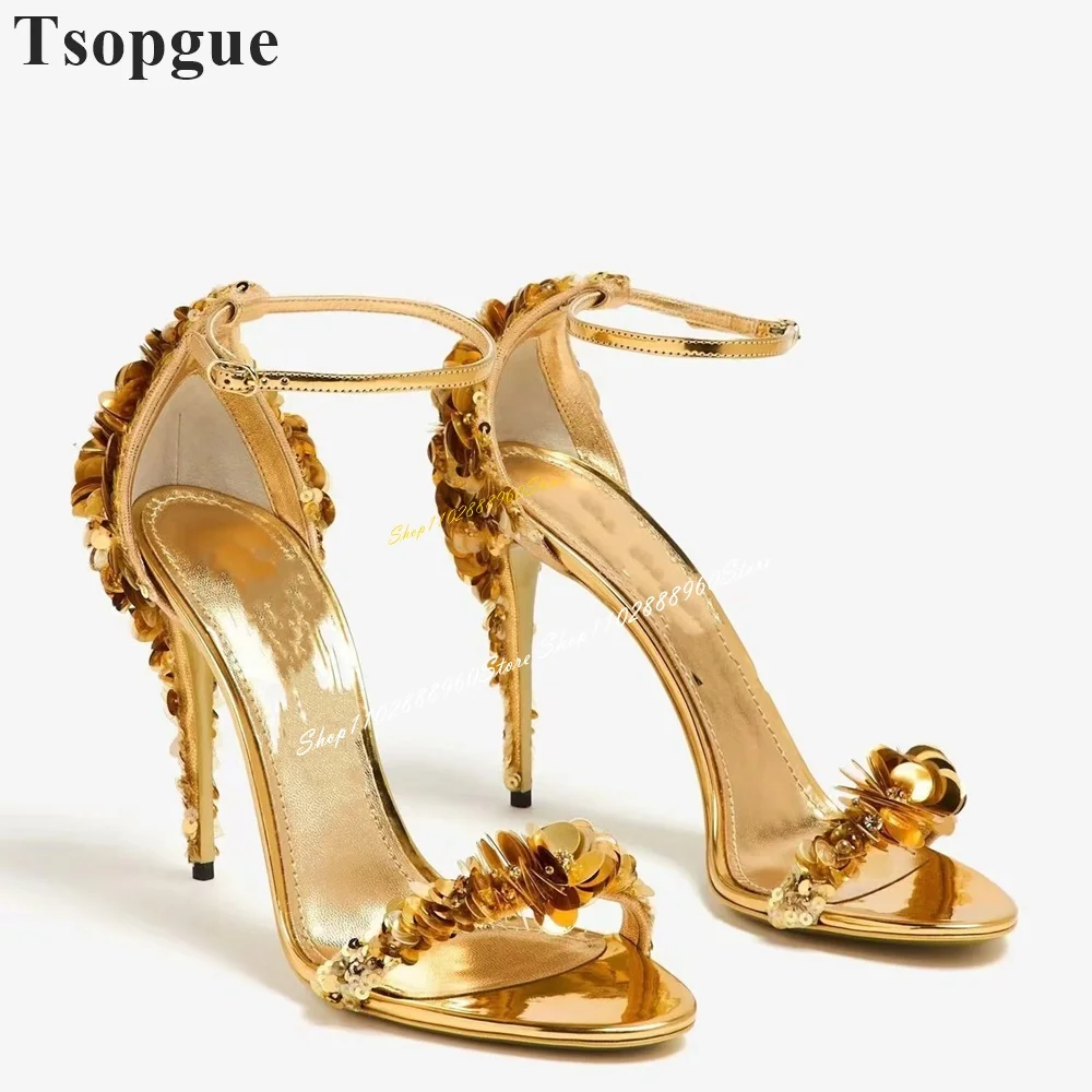 Luxury Banquet Gold Sequins Decoration Sandals Thin High Heel Women Shoes Ankle Buckle Strap Open Toe 2024 Zapatos Para Mujere
Luxury Banquet Gold Sequins Decoration Sandals Thin High Heel Women Shoes Ankle Buckle Strap Open Toe 2024 Zapatos Para Mujere