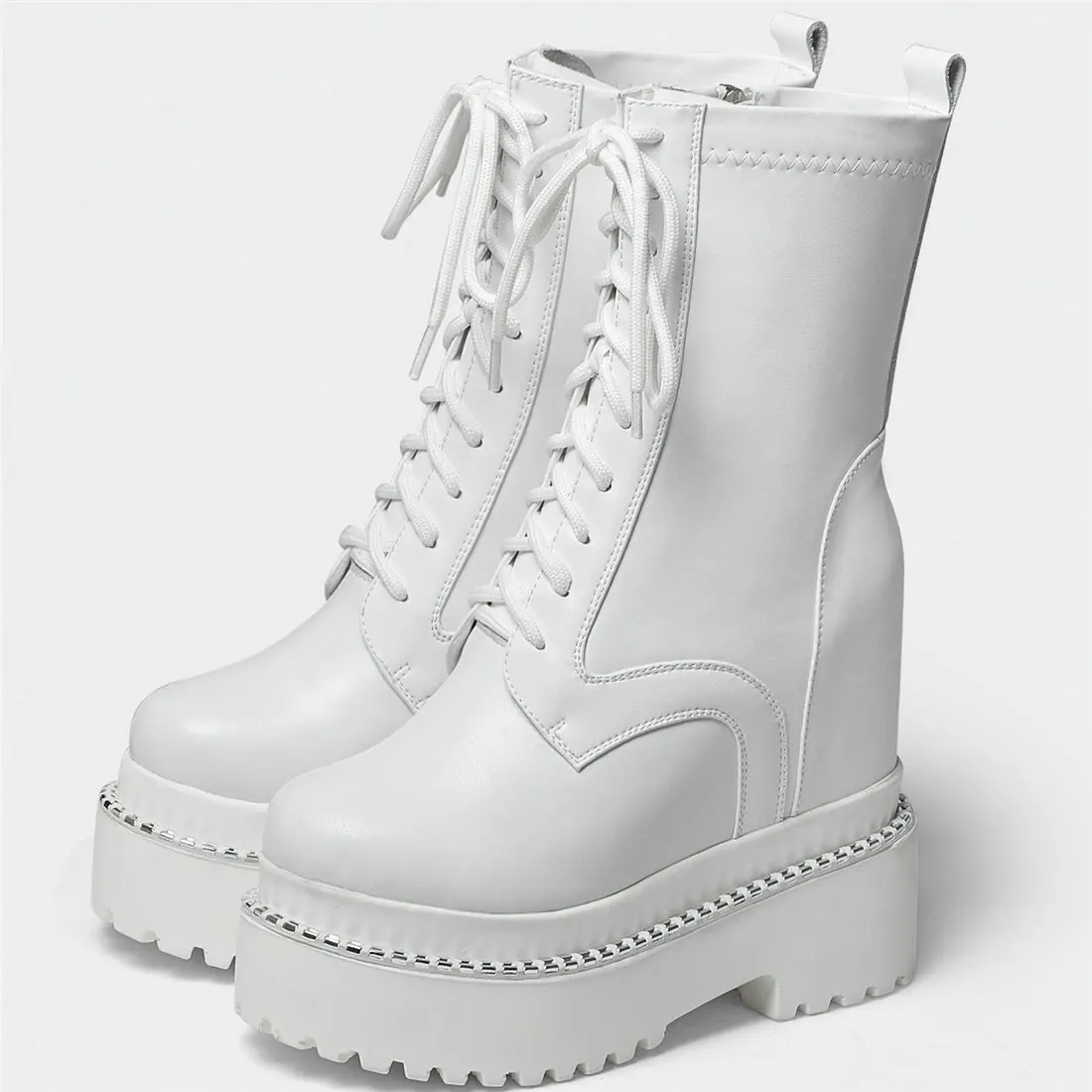 High Top Creepers Women Lace Up Genuine Leather High Heel Motorcycle Boots Female Round Toe Platform Pumps Shoes Casual Shoes
High Top Creepers Women Lace Up Genuine Leather High Heel Motorcycle Boots Female Round Toe Platform Pumps Shoes Casual Shoes
