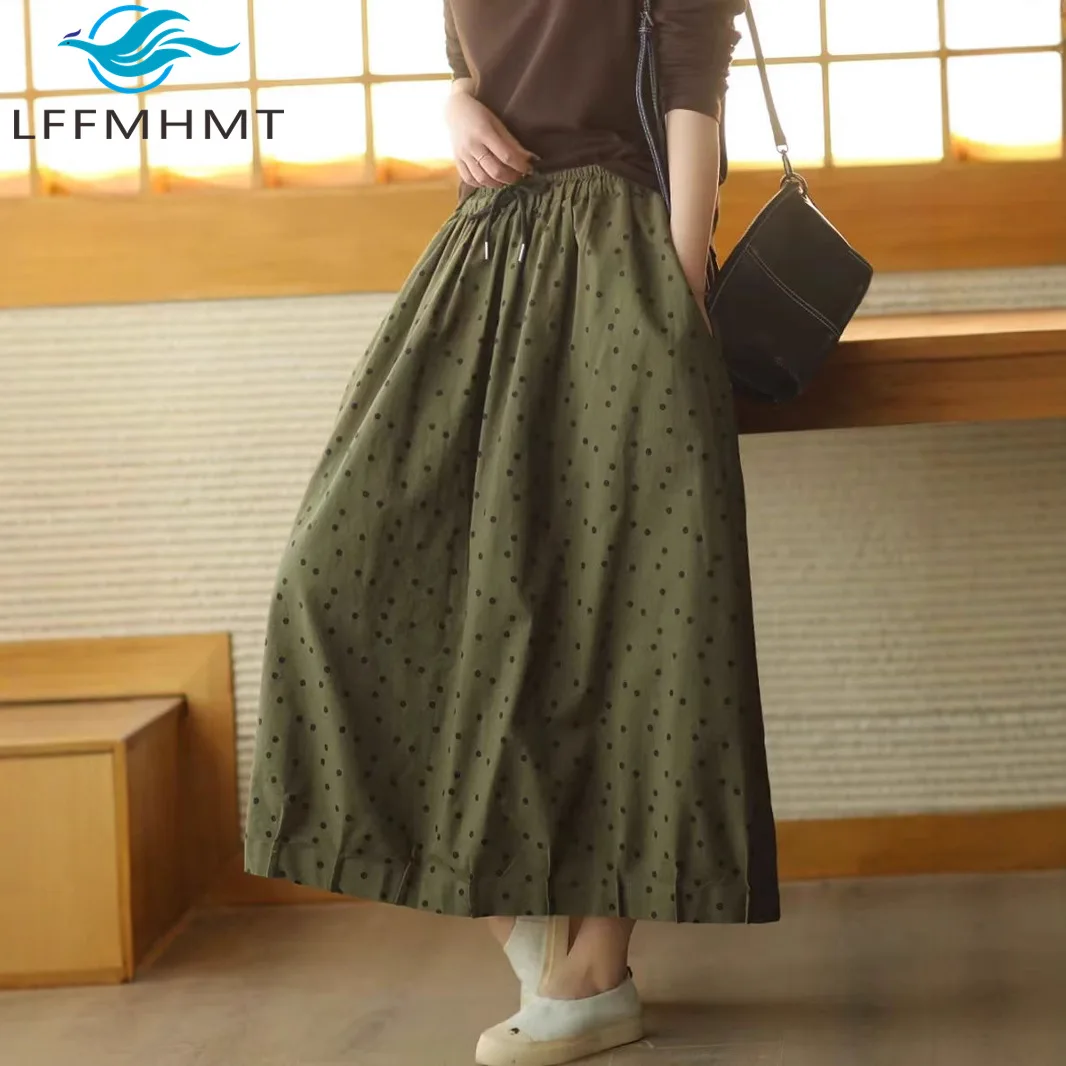 Women Spring Fashion Elastic Waist Dot Printing A-line Skirt Japan Style Vintage Fashion Loose Casual Art Trendy Mid-long Dress
Women Spring Fashion Elastic Waist Dot Printing A-line Skirt Japan Style Vintage Fashion Loose Casual Art Trendy Mid-long Dress