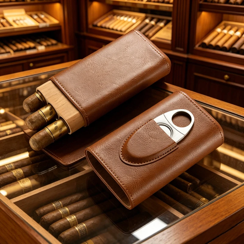 Selected Premium Leather Cigar Travel Case for 3-Cigar Storage Ring Gauge 23mm
Selected Premium Leather Cigar Travel Case for 3-Cigar Storage Ring Gauge 23mm