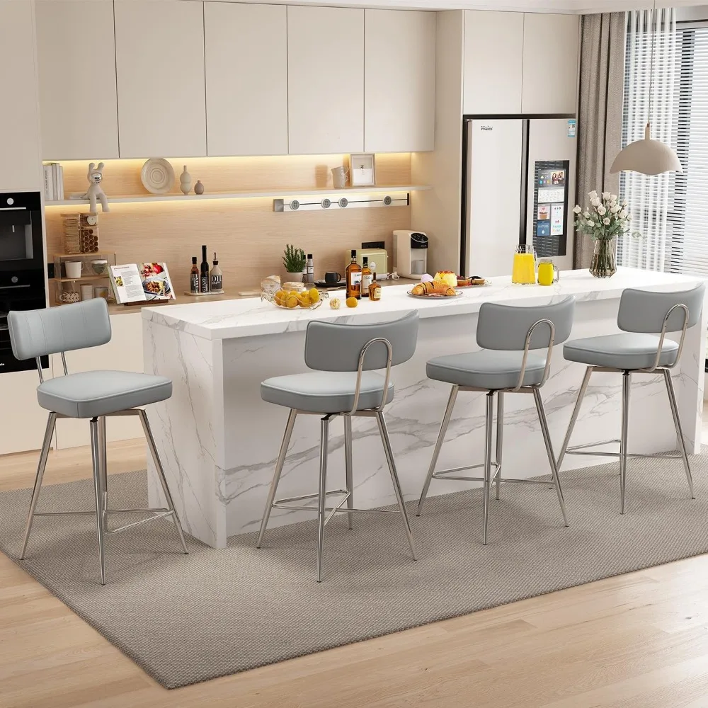 Swivel Counter Height Bar Stools Set of 4, 26 inch Gray Leather Kitchen Counter Stools with Backs, Metal Legs and Footrest
Swivel Counter Height Bar Stools Set of 4, 26 inch Gray Leather Kitchen Counter Stools with Backs, Metal Legs and Footrest