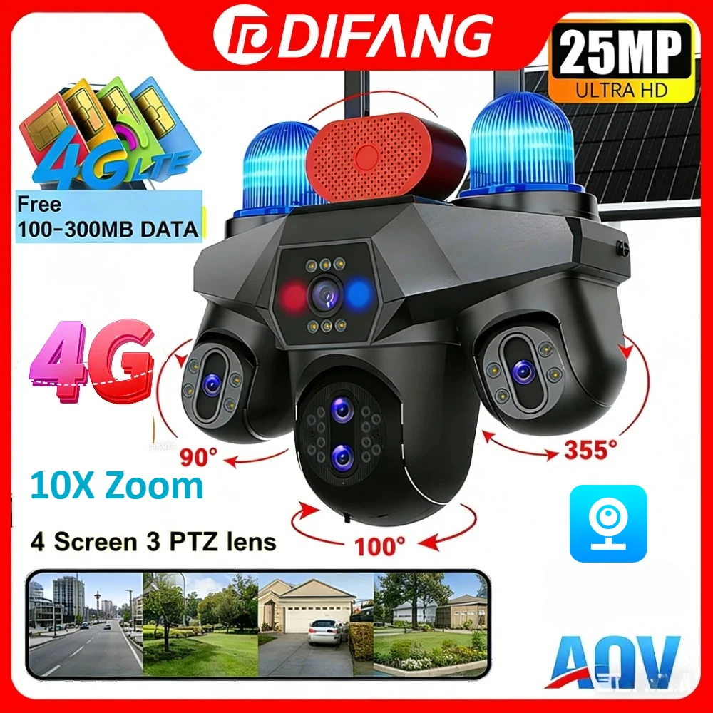 No Wire Needed! 25MP 5 Lens 4 Screen Solar Security Camera 4G SIM Outdoor with 24/7 Record AOV Wireless CCTV Surveillance System
No Wire Needed! 25MP 5 Lens 4 Screen Solar Security Camera 4G SIM Outdoor with 24/7 Record AOV Wireless CCTV Surveillance System