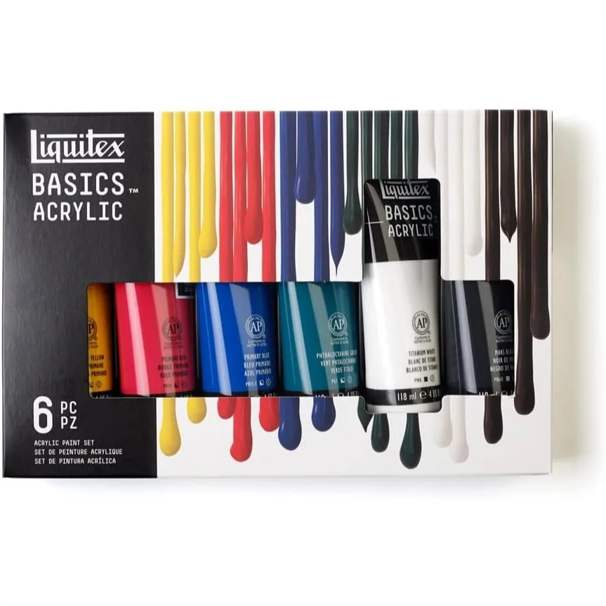 Liquitex Basics Acrylic Paint Set 6x118ml Tubes for Canvas Paper & More
Liquitex Basics Acrylic Paint Set 6x118ml Tubes for Canvas Paper & More