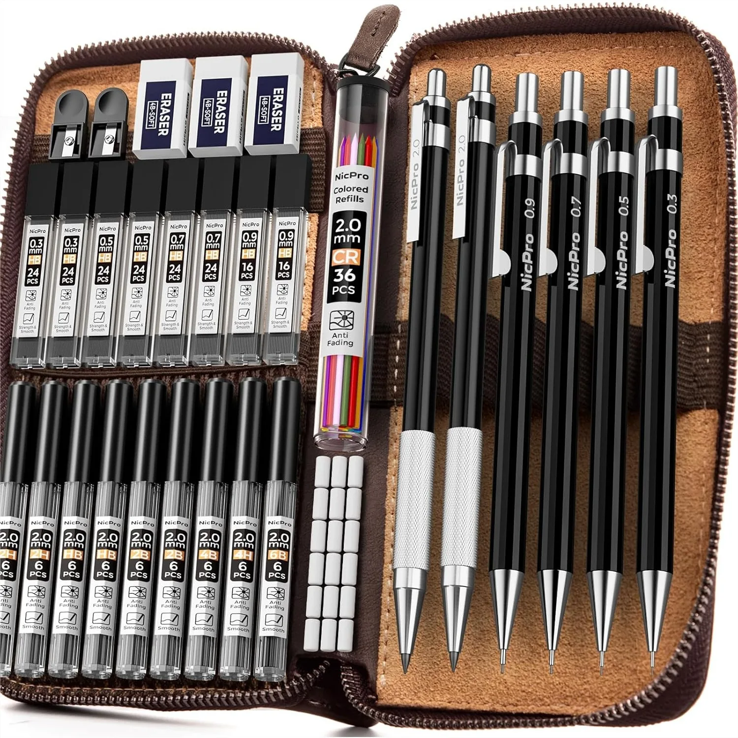 33PCS Black Metal Mechanical Pencil Set in Leather Case, Art Drafting Pencil 0.3-2mm with Lead Refills for Sketching
33PCS Black Metal Mechanical Pencil Set in Leather Case, Art Drafting Pencil 0.3-2mm with Lead Refills for Sketching