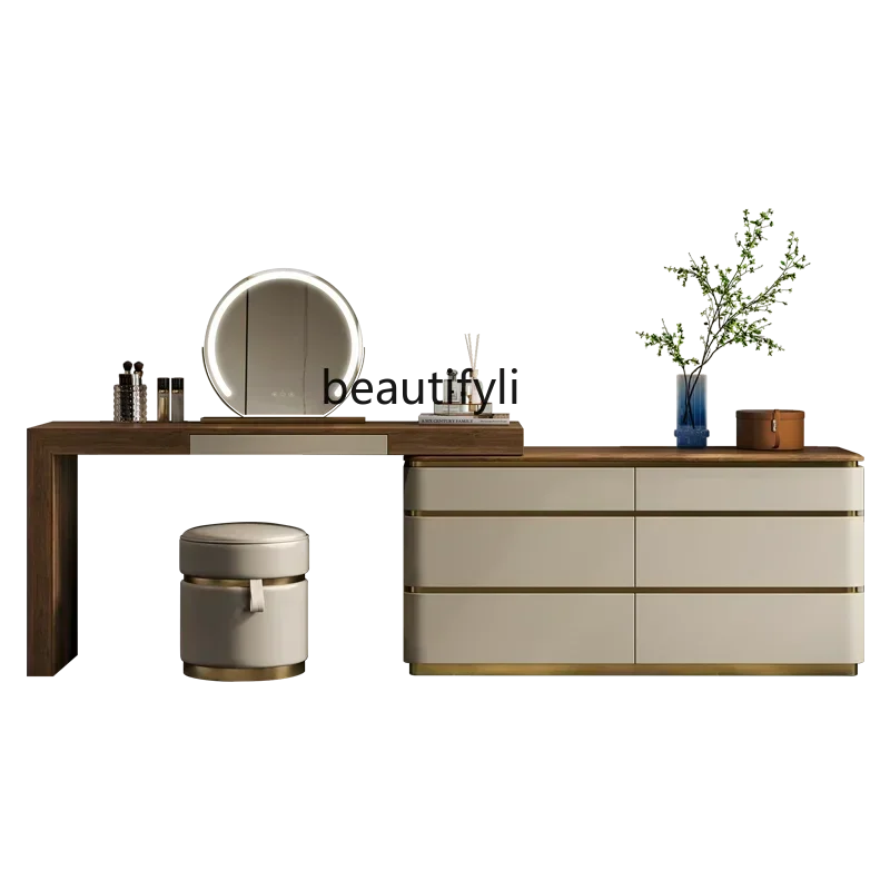 Q Light luxury makeup table Modern designer villa furniture Simple black walnut integrated dresser
Q Light luxury makeup table Modern designer villa furniture Simple black walnut integrated dresser