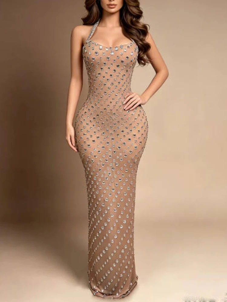 High Quality Rhinestone Sexy Hanging Neck Backless Elastic Dress 2026 New Fashionable Custom Women'S Clothing
High Quality Rhinestone Sexy Hanging Neck Backless Elastic Dress 2026 New Fashionable Custom Women'S Clothing