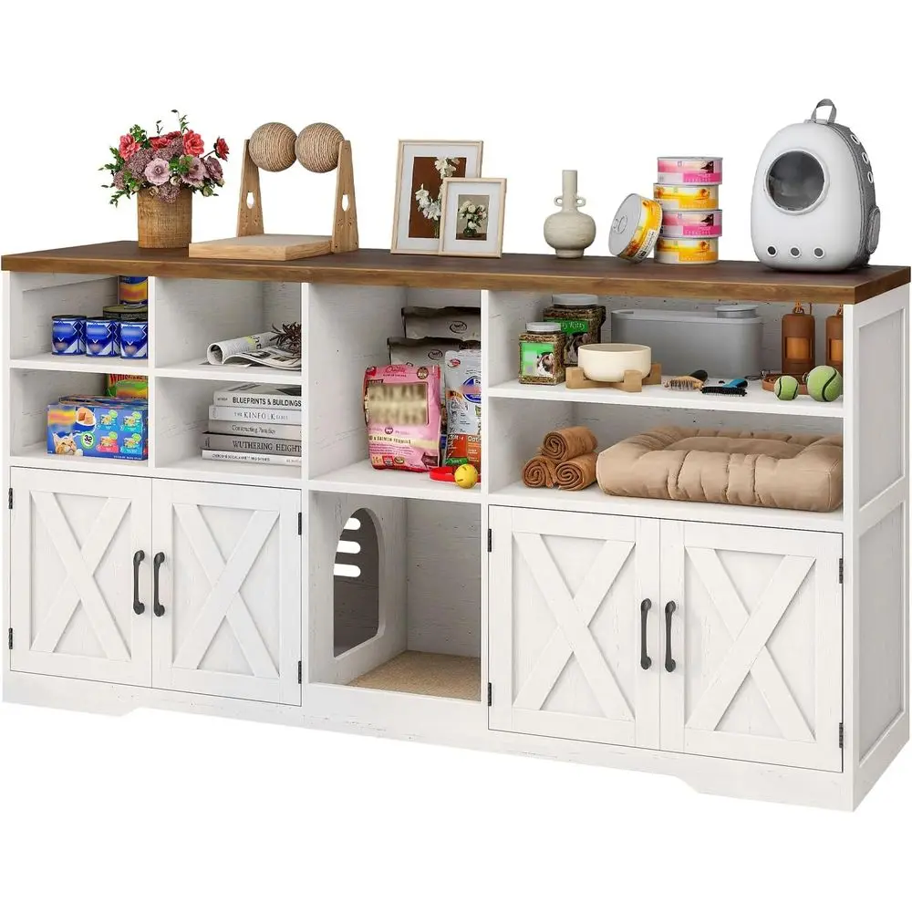 Double-Room Cat Litter Enclosure with Large Storage, Rustic White Indoor Washroom End Table
Double-Room Cat Litter Enclosure with Large Storage, Rustic White Indoor Washroom End Table