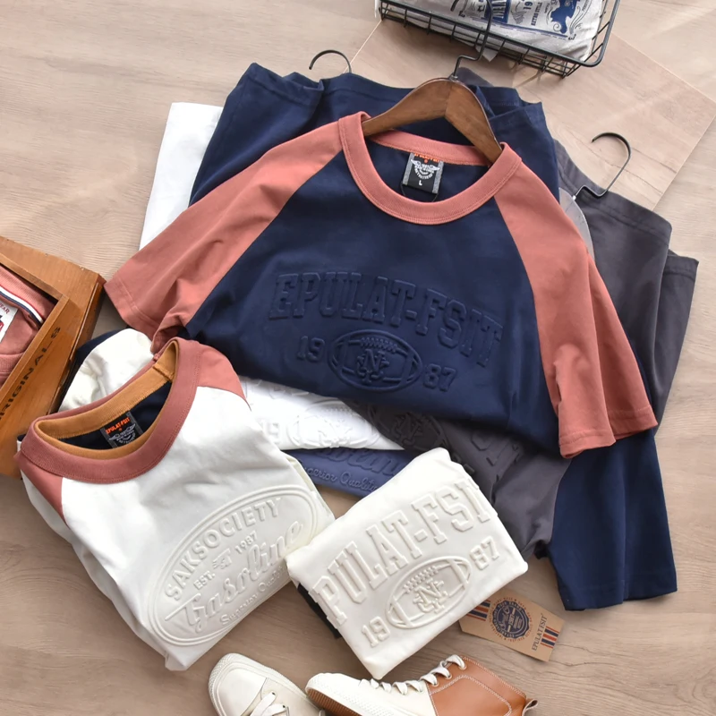 Summer New Japanese Retro Short Sleeve O-neck 3D Embossed T-shirt Men's Fashion Pure Cotton Washed Old Loose Couples Casual Tops
Summer New Japanese Retro Short Sleeve O-neck 3D Embossed T-shirt Men's Fashion Pure Cotton Washed Old Loose Couples Casual Tops