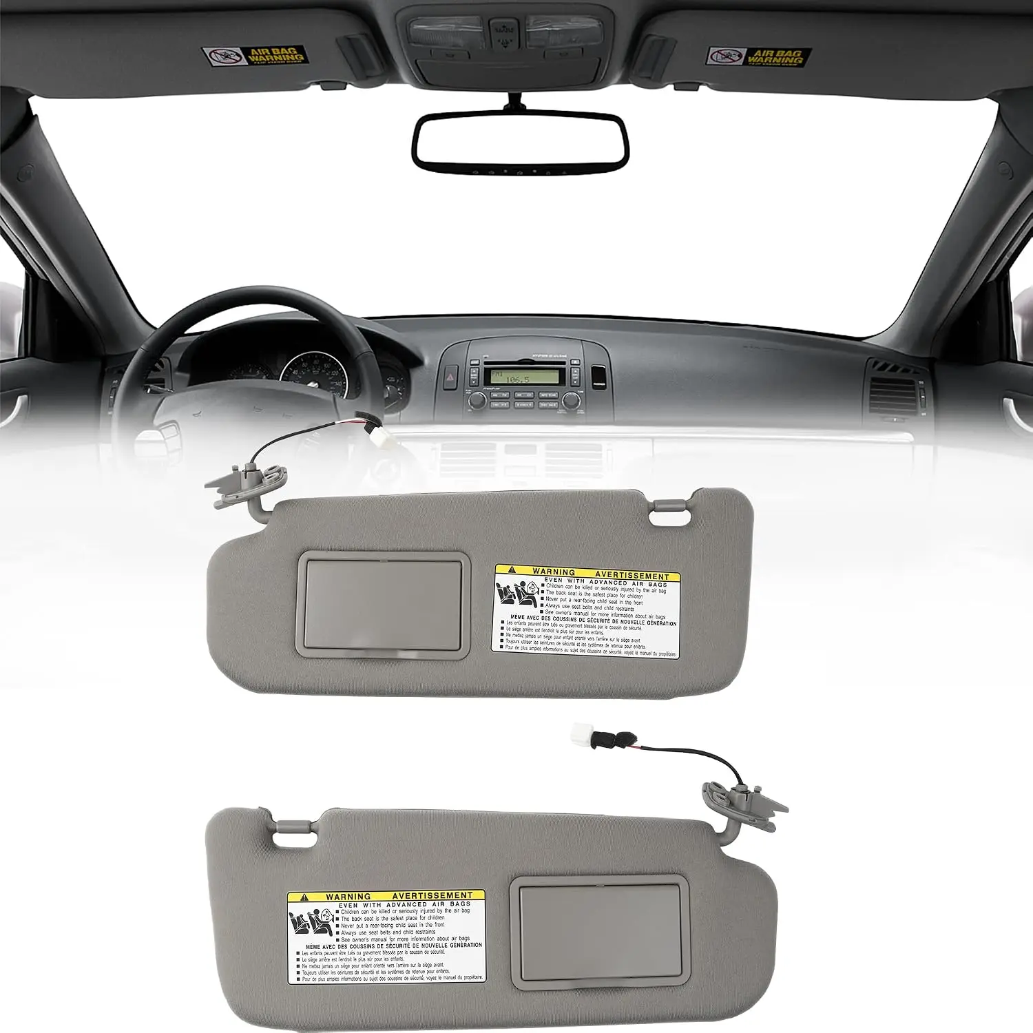 Gray Sun Visor Pair Compatible with Hyundai Sonata 2006-2008 Replaces 852013K010QD
Gray Sun Visor Pair Compatible with Hyundai Sonata 2006-2008 Replaces 852013K010QD