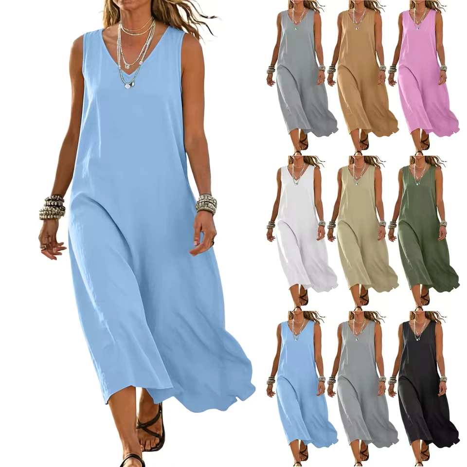 Women Summer Boho Flowy Beach Vacation Solid Color Sleeveless V Neck Long Dress Elegant And Pretty Women'S Dresses
Women Summer Boho Flowy Beach Vacation Solid Color Sleeveless V Neck Long Dress Elegant And Pretty Women'S Dresses
