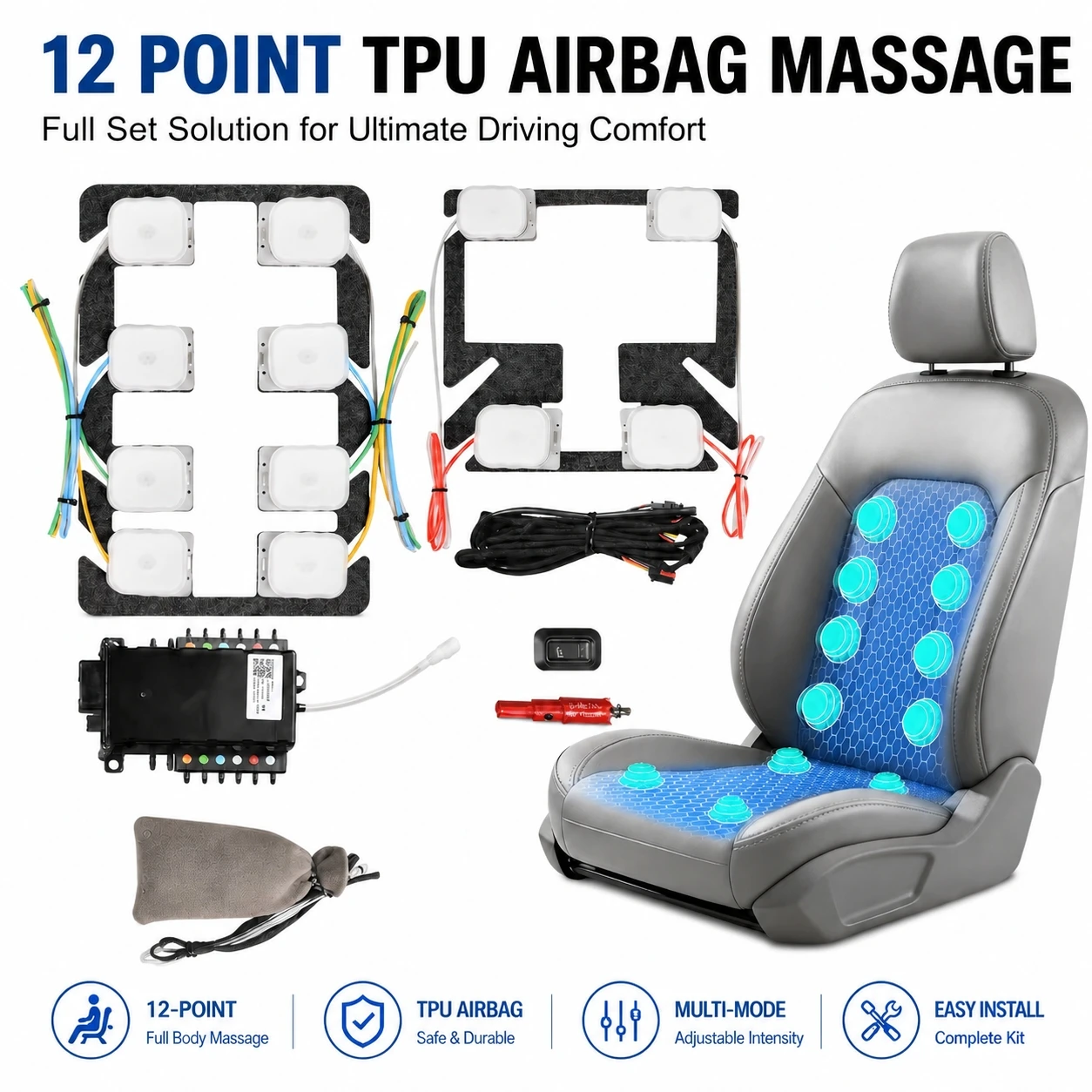 Universal 12-point car seat pneumatic massage upgrade kit 12V 5-mode 3-intensity long-distance driving comfort pad
Universal 12-point car seat pneumatic massage upgrade kit 12V 5-mode 3-intensity long-distance driving comfort pad