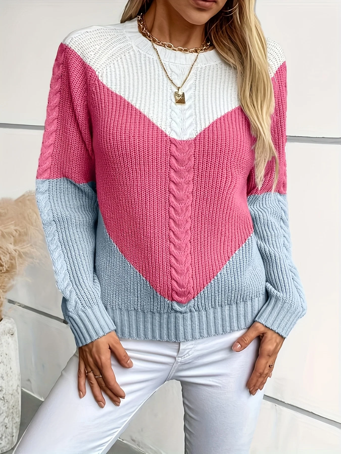 Plus Size Women Color Block Crew Neck Sweater Autumn Winter Loose Long Sleeve Hollow Out Braided Knitted Pullover Casual Y2K Bac
Plus Size Women Color Block Crew Neck Sweater Autumn Winter Loose Long Sleeve Hollow Out Braided Knitted Pullover Casual Y2K Bac
