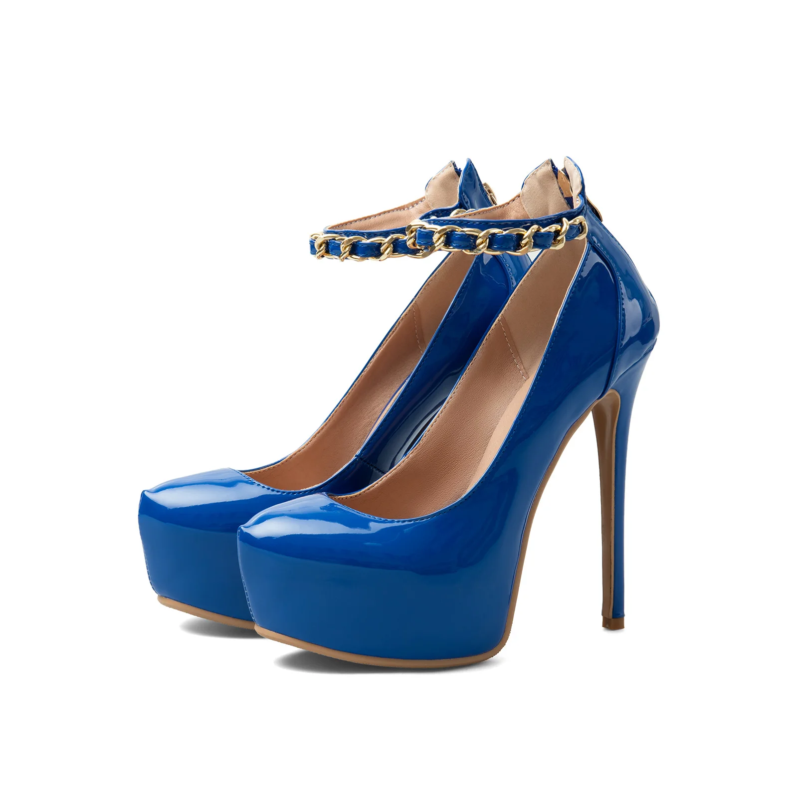 Royal Blue Patent Leather Platform High Heel Pumps Gold Chain Ankle Strap Back Zipper Stiletto Women Party Fashion Shoes
Royal Blue Patent Leather Platform High Heel Pumps Gold Chain Ankle Strap Back Zipper Stiletto Women Party Fashion Shoes