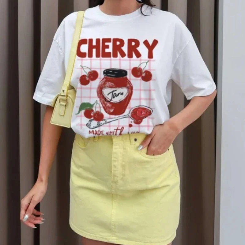 Женская футболка больших размеров с рисунком Cherry Jam, милые рубашки с фруктами, эстетические футболки с короткими рукавами для женщин, одежда Cottagecore
Женская футболка больших размеров с рисунком Cherry Jam, милые рубашки с фруктами, эстетические футболки с короткими рукавами для женщин, одежда Cottagecore