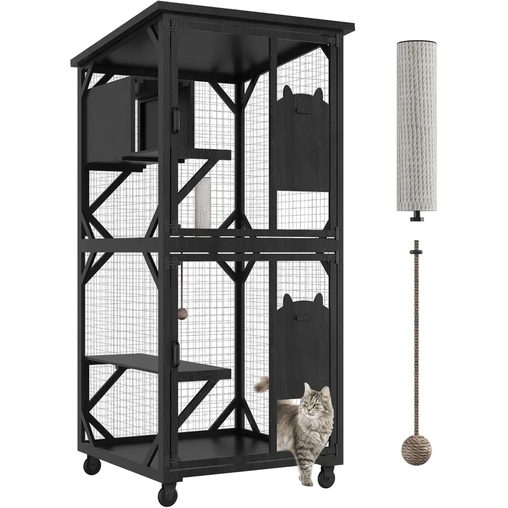 Catio Outdoor Cat Enclosure with Roof 71" Height Large Wooden Cat Cage with 3 Jumping Platforms and 1 Napping Houses for Cat (Bl
Catio Outdoor Cat Enclosure with Roof 71" Height Large Wooden Cat Cage with 3 Jumping Platforms and 1 Napping Houses for Cat (Bl