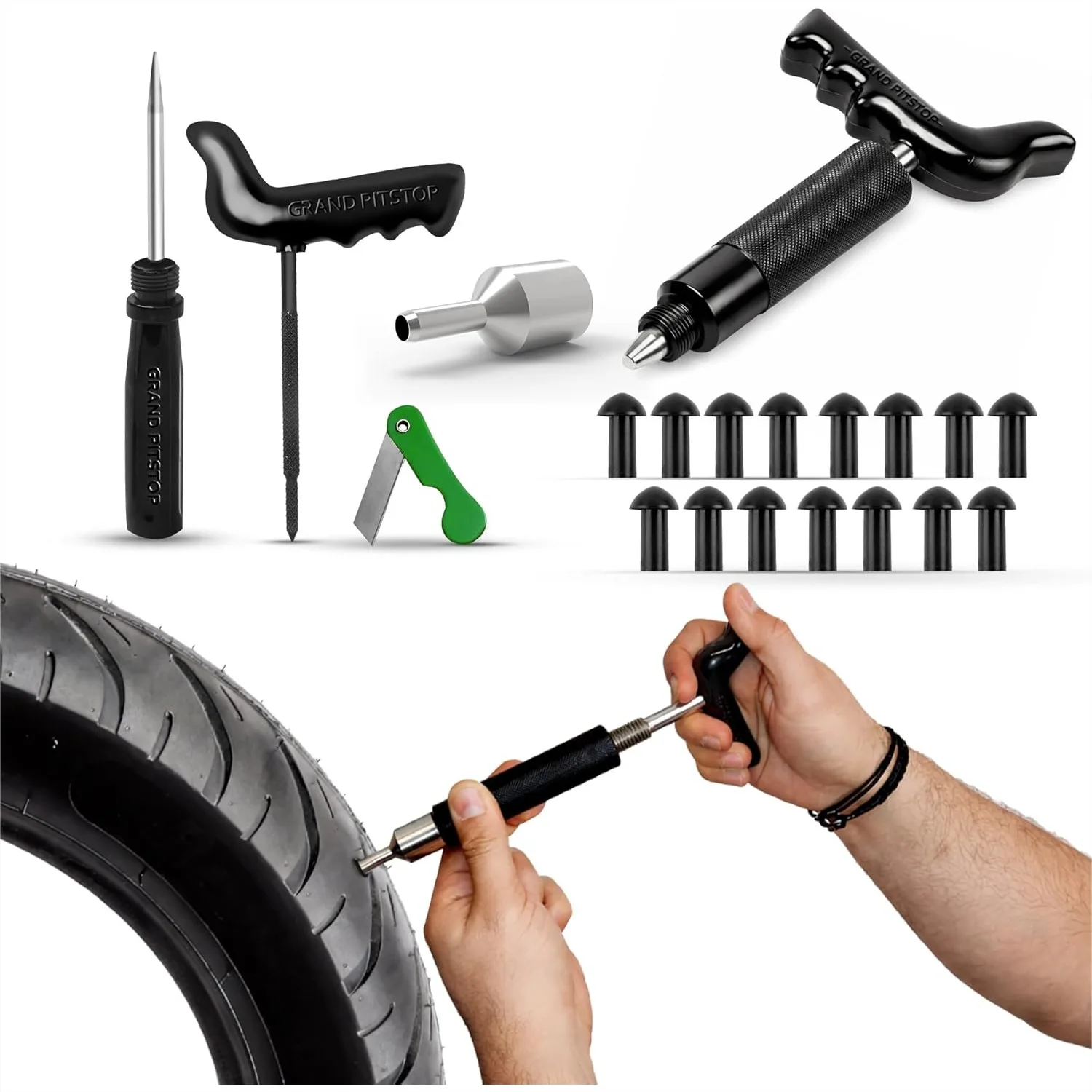 20 Pcs Tubeless Tire Puncture Repair Kit with Mushroom Plugs for Car Motorcycle ATV Truck
20 Pcs Tubeless Tire Puncture Repair Kit with Mushroom Plugs for Car Motorcycle ATV Truck
