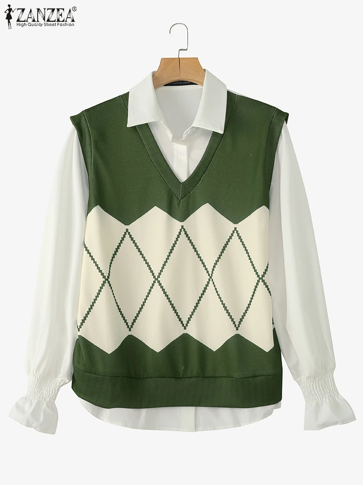 ZANZEA 2025 Spring Fake-Two-Pieces Tunic Tops Fashion Lapel Neck Women Argyle Print Patchwork Blouses Long Sleeve Casual Shirts
ZANZEA 2025 Spring Fake-Two-Pieces Tunic Tops Fashion Lapel Neck Women Argyle Print Patchwork Blouses Long Sleeve Casual Shirts