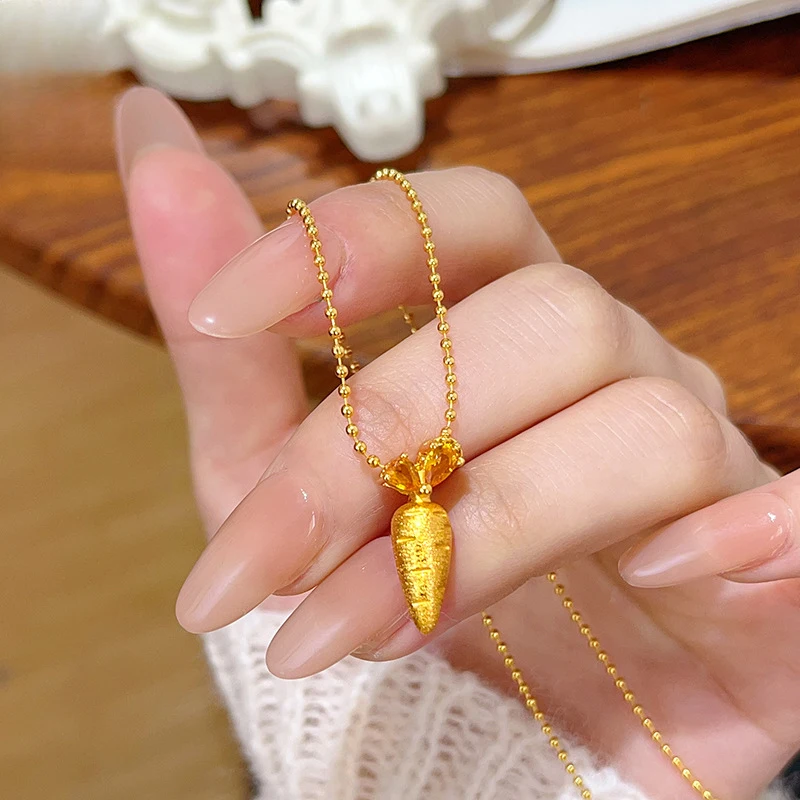 Luxury 100% Real 24K Gold New Carrot Pendant Necklace Diamond Dot Brushed Sweet Collarbone Choker
Luxury 100% Real 24K Gold New Carrot Pendant Necklace Diamond Dot Brushed Sweet Collarbone Choker