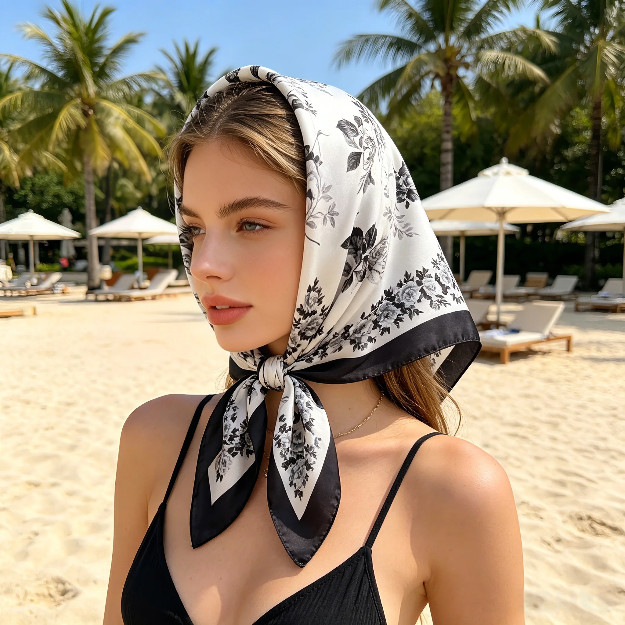 Luxury Satin Rose Floral Print Square Scarf Lightweight Bandana for Women Beach Vacation Neck Hairband Bag Wrist Wrap Accessory
Luxury Satin Rose Floral Print Square Scarf Lightweight Bandana for Women Beach Vacation Neck Hairband Bag Wrist Wrap Accessory