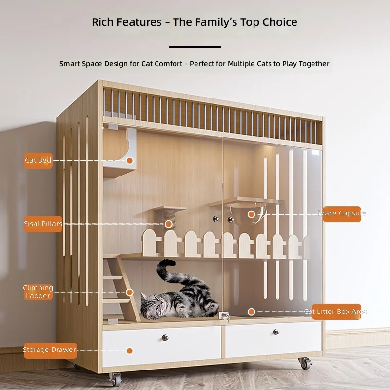 Premium Wooden Cat House with Built-in Litter Box, Multi-Level Cat Villa Cabinet for Indoor Use, Space-Saving Cat Furniture
Premium Wooden Cat House with Built-in Litter Box, Multi-Level Cat Villa Cabinet for Indoor Use, Space-Saving Cat Furniture