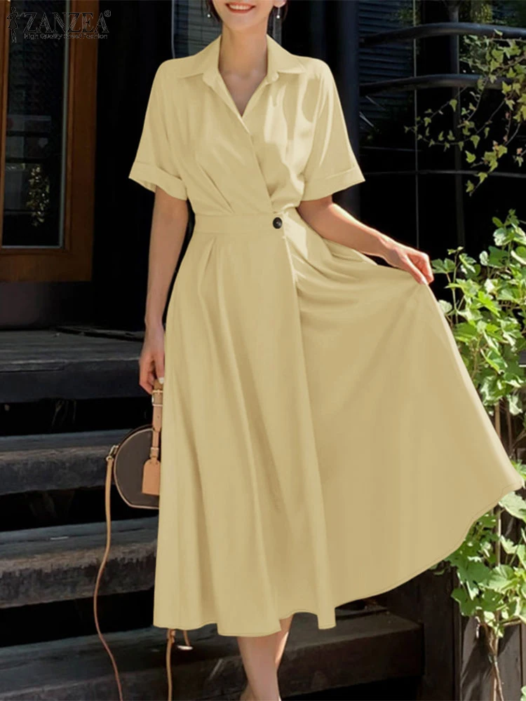 ZANZEA Womens Elegant Cinch Waist Shirtdress Fashion Turn-Down Collar Short Sleeve A-line Midi Dresses Commute Solid Robe Femme
ZANZEA Womens Elegant Cinch Waist Shirtdress Fashion Turn-Down Collar Short Sleeve A-line Midi Dresses Commute Solid Robe Femme