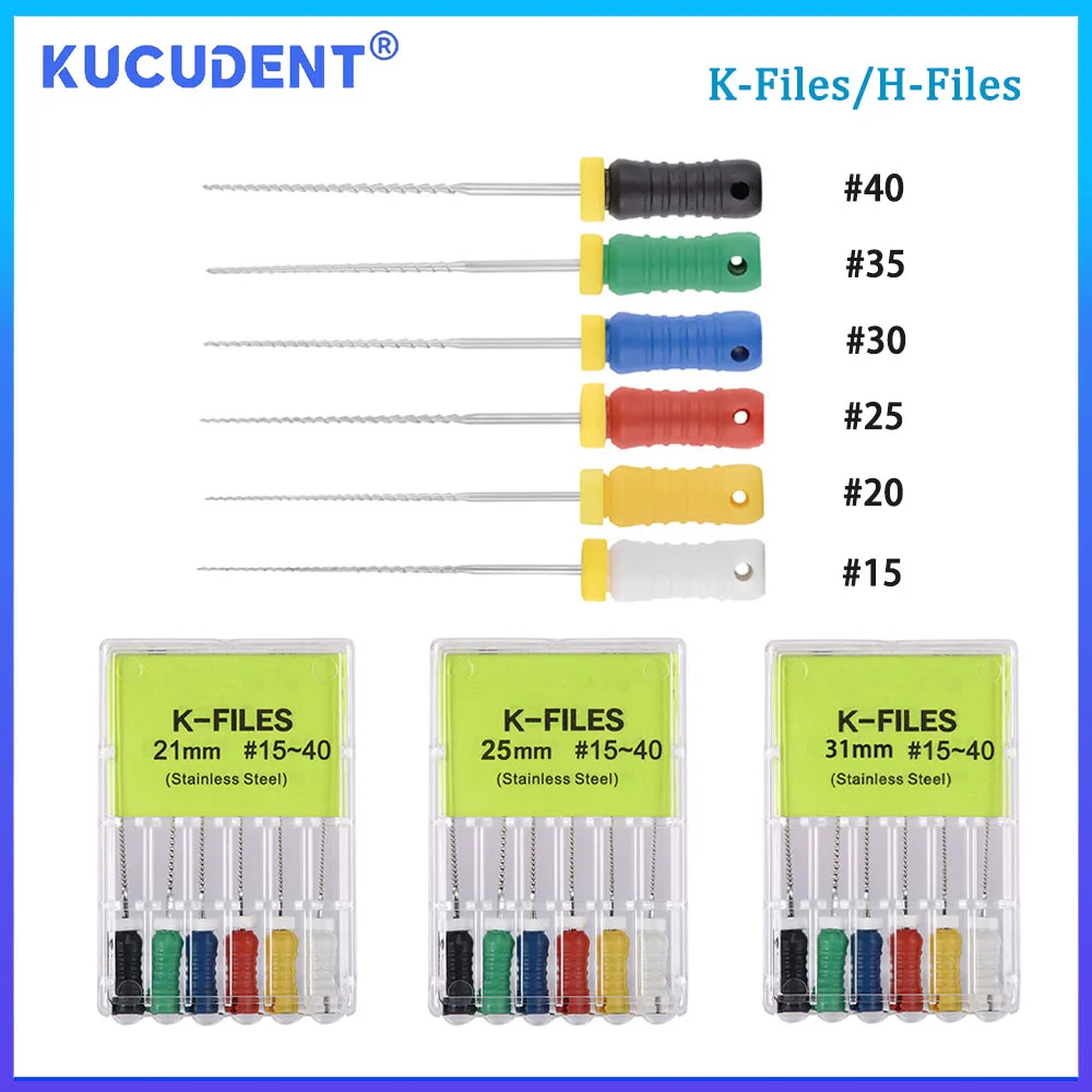KUCUDENT Dental H-Files K-Files Stainless Steel Hand Use Endo Root Canal Files 21mm/25mm/31mm Dentist Teeth Cleaning Tool
KUCUDENT Dental H-Files K-Files Stainless Steel Hand Use Endo Root Canal Files 21mm/25mm/31mm Dentist Teeth Cleaning Tool