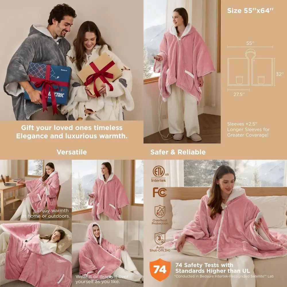 Electric Sherpa Hoodie Blanket, Auto-Off, 55x64, Pink, Winter Warmer for Women
Electric Sherpa Hoodie Blanket, Auto-Off, 55x64, Pink, Winter Warmer for Women