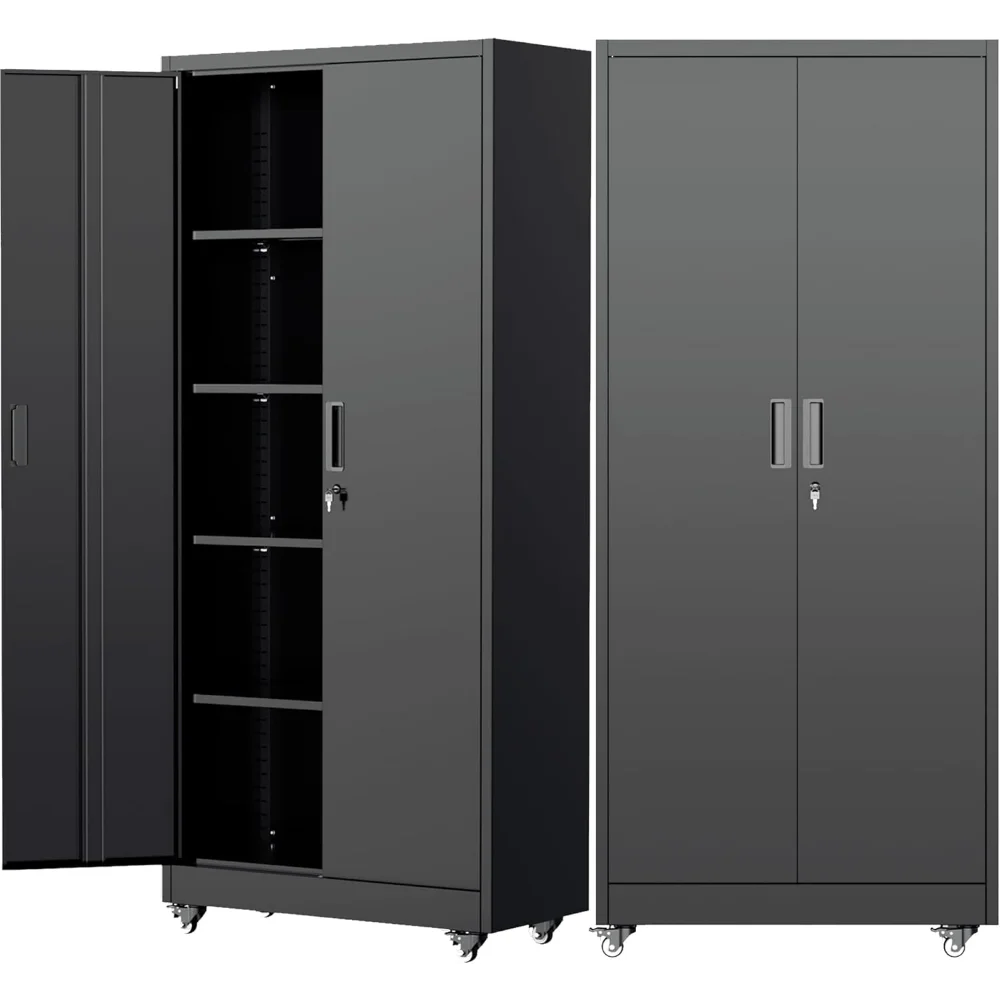 73" Metal Storage Cabinet with Wheels, Garage Storage Cabinet with 4 Adjustable Shelves & Lockable Doors for Garage Home
73" Metal Storage Cabinet with Wheels, Garage Storage Cabinet with 4 Adjustable Shelves & Lockable Doors for Garage Home