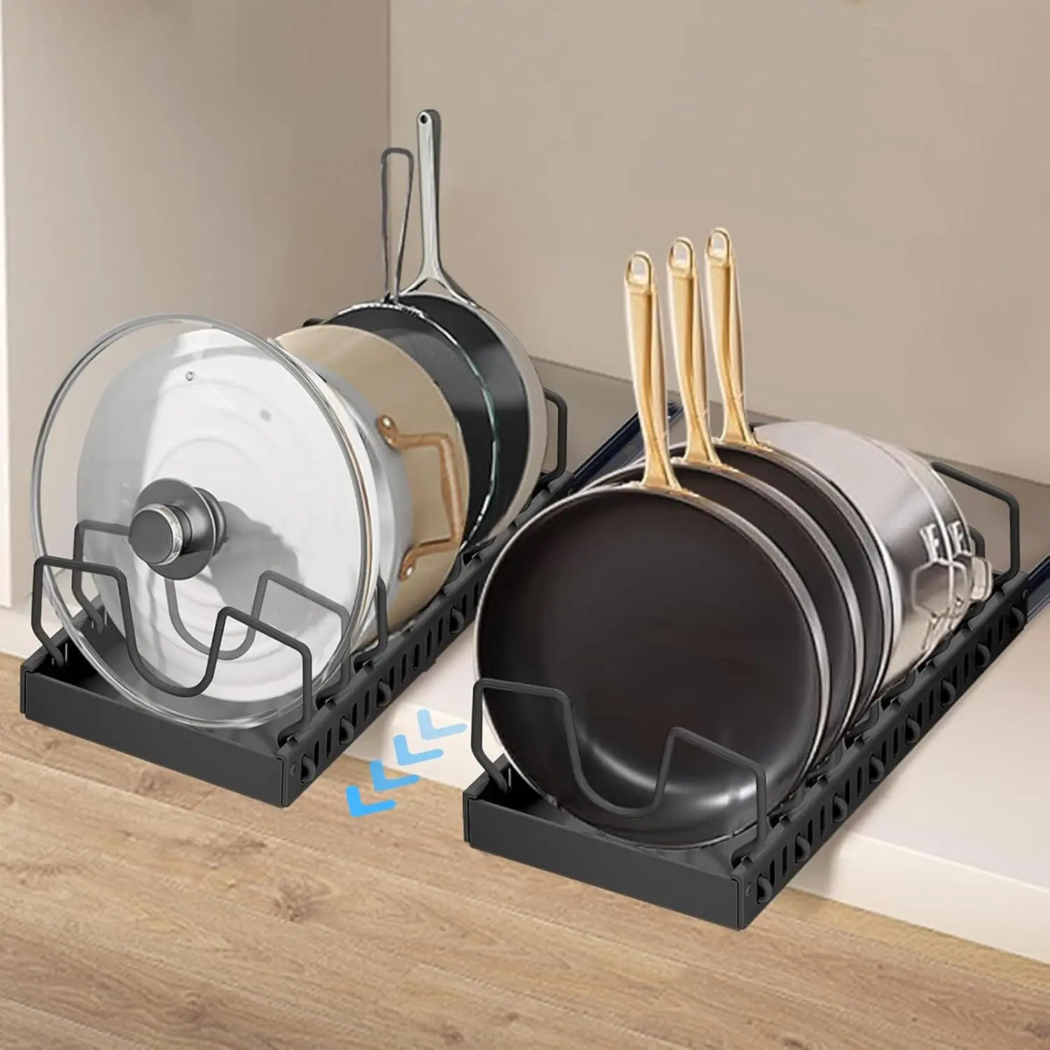 Pull Out Pots and Pans Organizer Under Kitchen Cabinet, Pot Lid Organizers, Slide Out Cookware Storage Rack with 8 Adjustable
Pull Out Pots and Pans Organizer Under Kitchen Cabinet, Pot Lid Organizers, Slide Out Cookware Storage Rack with 8 Adjustable