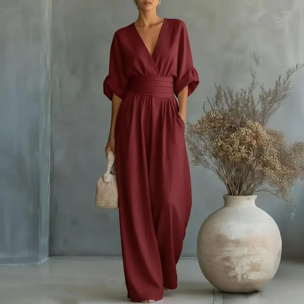 Женские комбинезоны-ромперы с V-образным вырезом, коротким рукавом, широкими штанинами, высокой талией, для летнего отдыха на пляже, с карманами
Женские комбинезоны-ромперы с V-образным вырезом, коротким рукавом, широкими штанинами, высокой талией, для летнего отдыха на пляже, с карманами