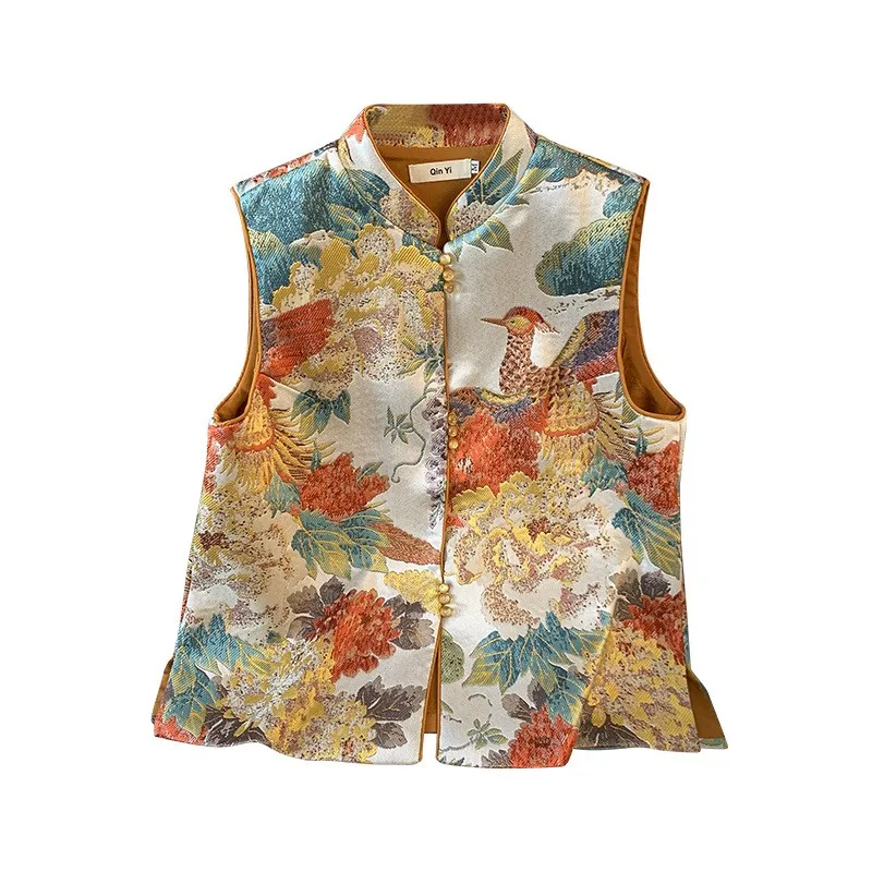 New Chinese style small round collar button jacquard brocade heavy industry embroidery vest cardigan coat
New Chinese style small round collar button jacquard brocade heavy industry embroidery vest cardigan coat