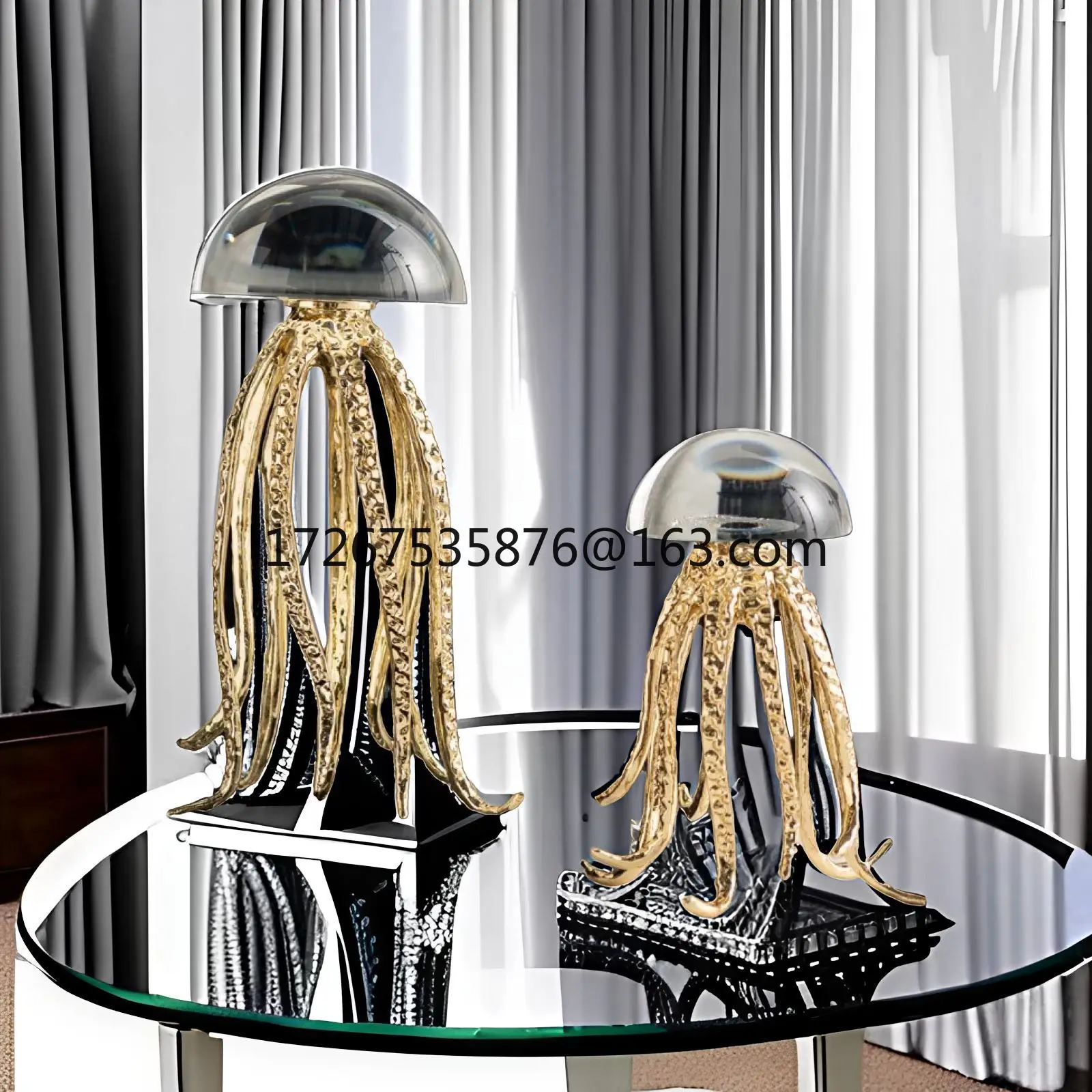 Light luxury crystal jellyfish marine art theme ornament living room table metal soft decoration
Light luxury crystal jellyfish marine art theme ornament living room table metal soft decoration