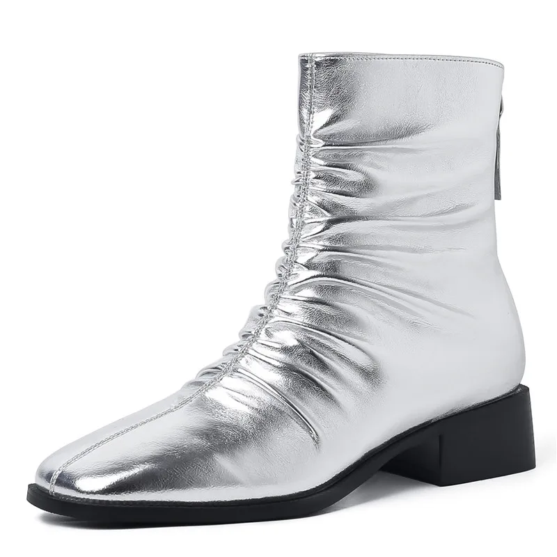 Autumn Soft Leather Pleated Sexy Classics Comfortable Women Short Boots Square Head Thick Bottom Back Zipper Elegant Bare Boots
Autumn Soft Leather Pleated Sexy Classics Comfortable Women Short Boots Square Head Thick Bottom Back Zipper Elegant Bare Boots