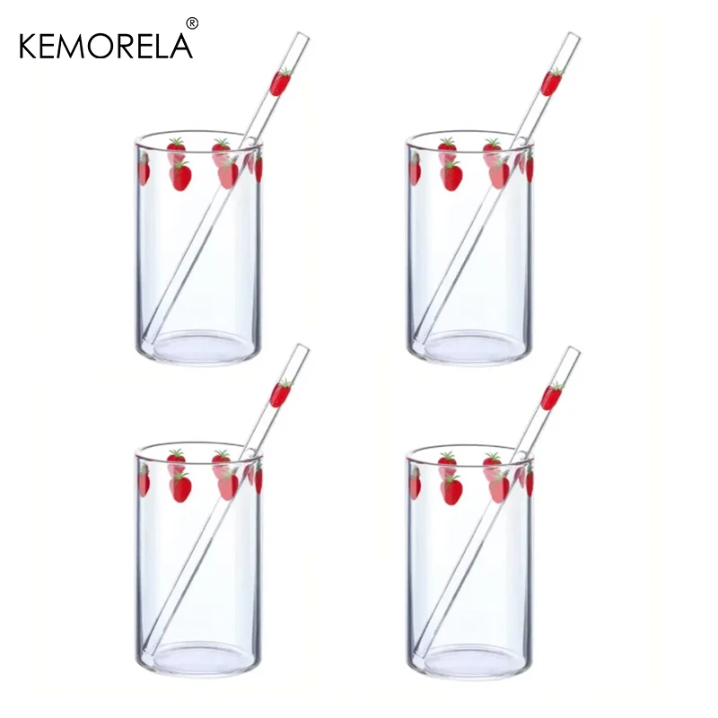 KEMORELA 1/2/4PCS 300ml Strawberry Glass Cup Transparent Coffee Milk Water Cups Heat Resistant Cold Drinks Glass Cup With Straw
KEMORELA 1/2/4PCS 300ml Strawberry Glass Cup Transparent Coffee Milk Water Cups Heat Resistant Cold Drinks Glass Cup With Straw